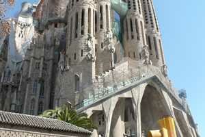 Sagrada Familia - Front Entrance from the Side Photo, Barcelona, Spain 