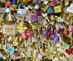 Graffiti on padlocks on Pont des Arts Photo, Paris, France 